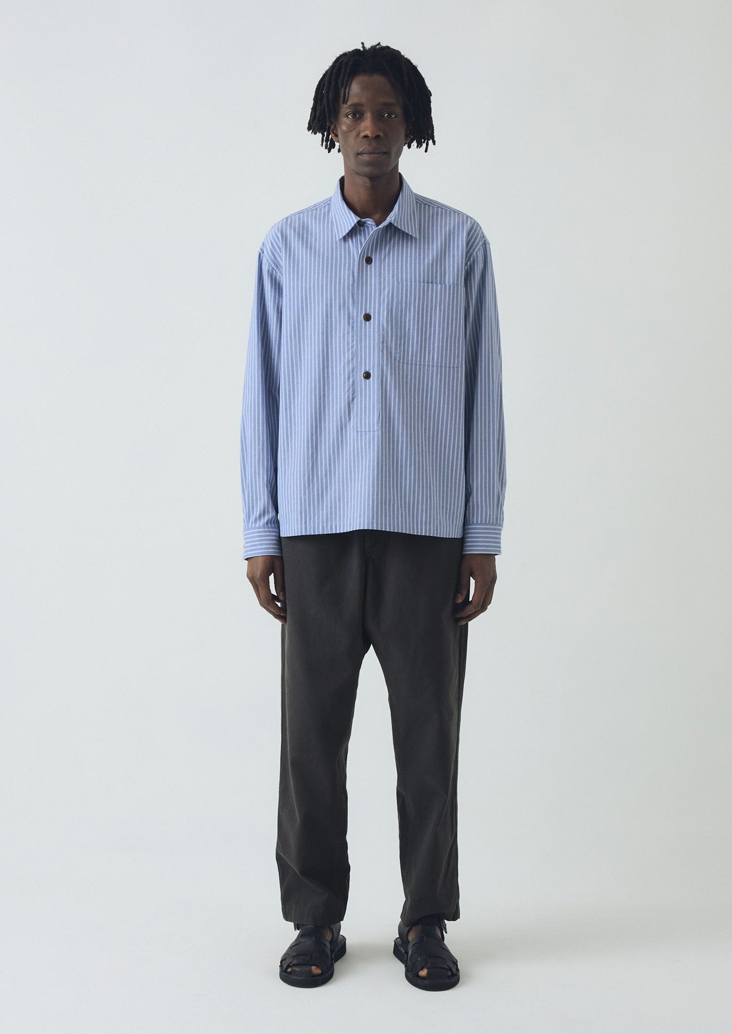 Half Placket Stripe Cotton Shirt | Light Blue