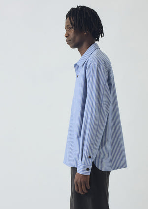 Half Placket Stripe Cotton Shirt | Light Blue