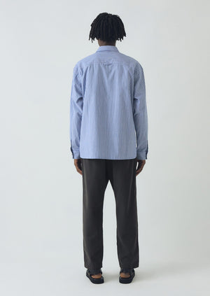 Half Placket Stripe Cotton Shirt | Light Blue