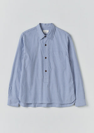 Half Placket Stripe Cotton Shirt | Light Blue