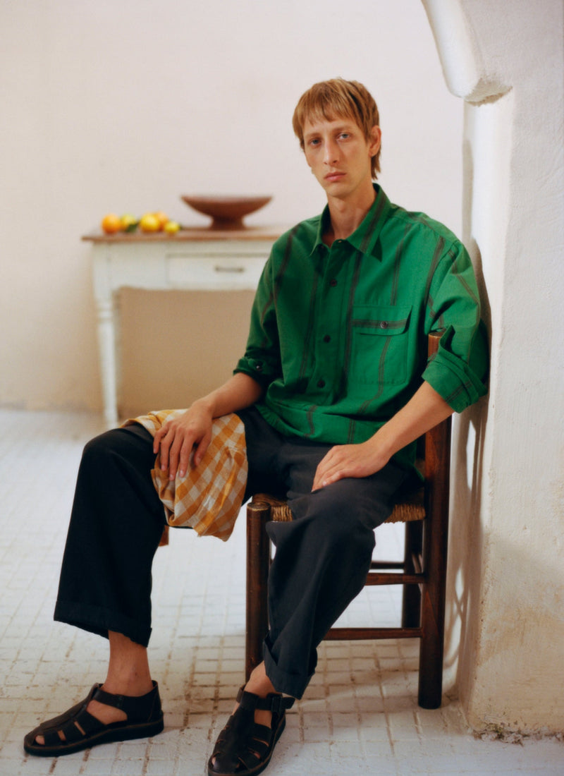 Tea Towel Stripe Cotton Linen Shirt | Sea Green