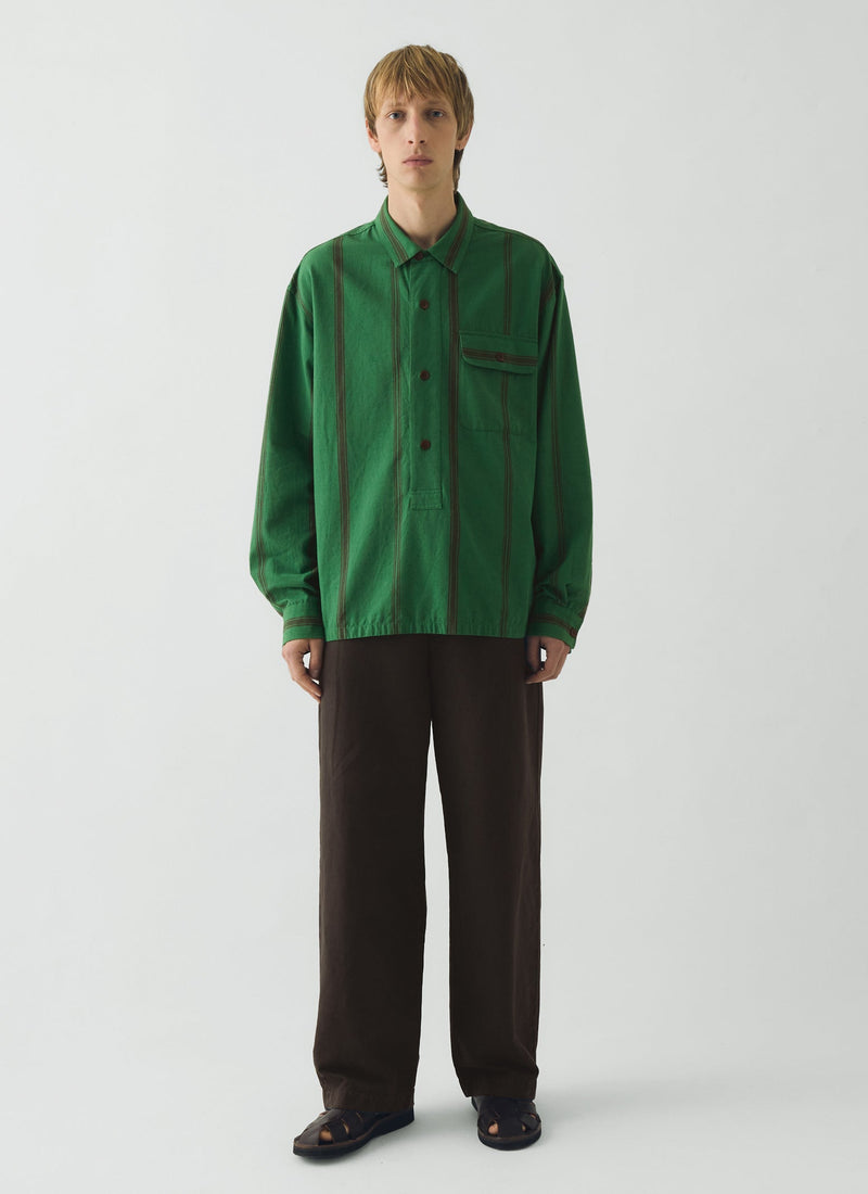 Tea Towel Stripe Cotton Linen Shirt | Sea Green