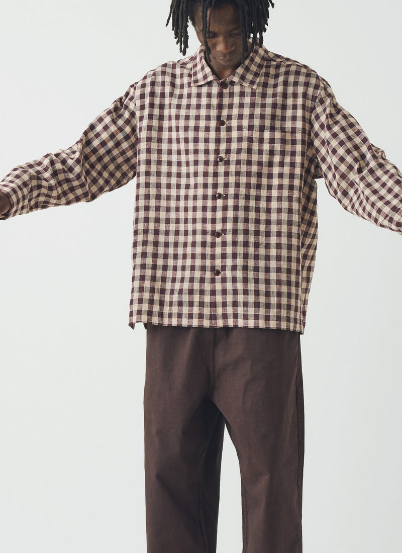 Gingham Cotton Linen Shirt | Dark Chocolate/Ecru