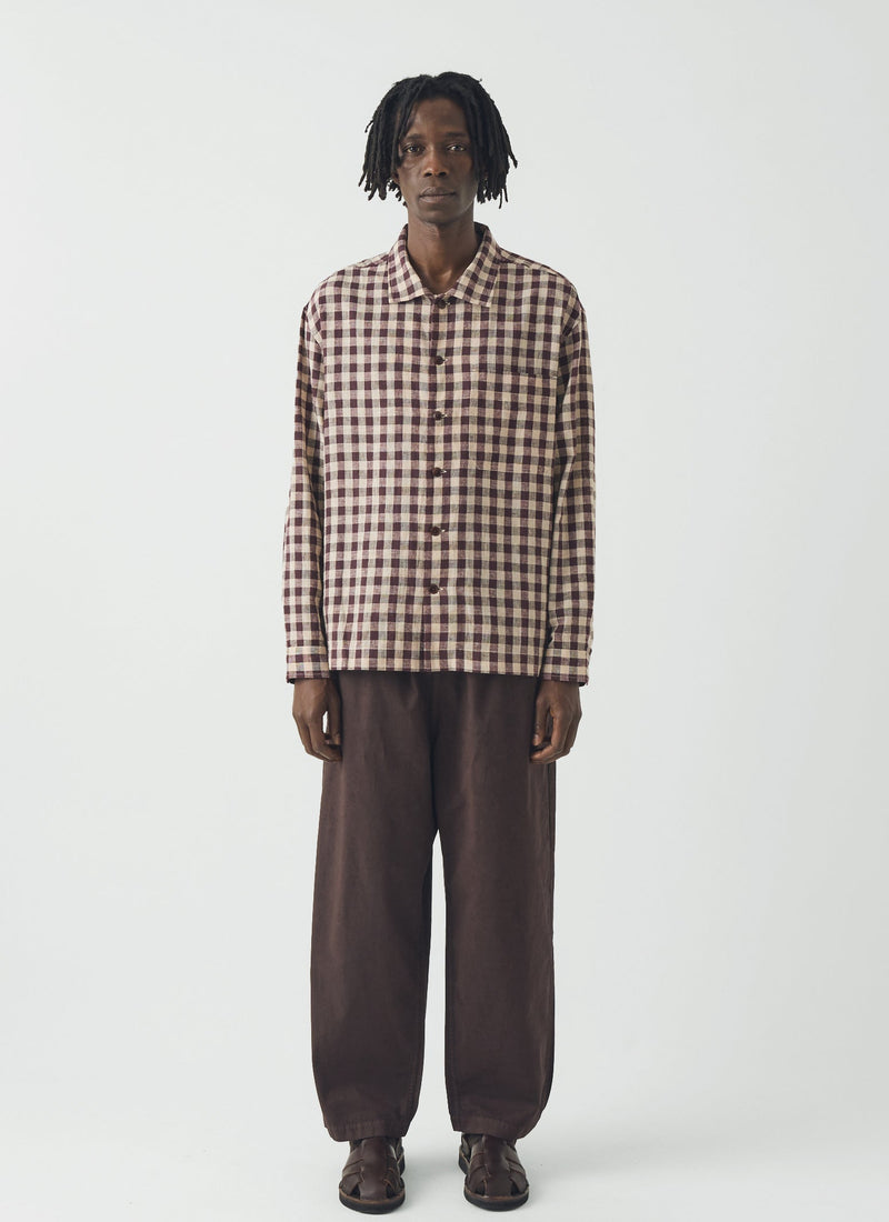 Gingham Cotton Linen Shirt | Dark Chocolate/Ecru