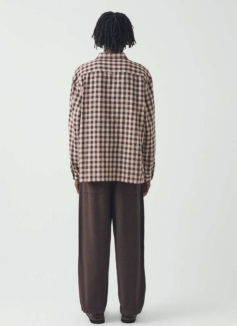 Gingham Cotton Linen Shirt | Dark Chocolate/Ecru