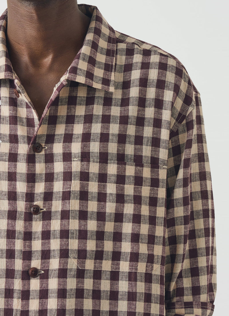 Gingham Cotton Linen Shirt | Dark Chocolate/Ecru