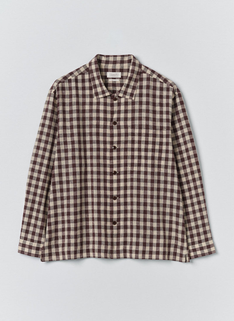 Gingham Cotton Linen Shirt | Dark Chocolate/Ecru