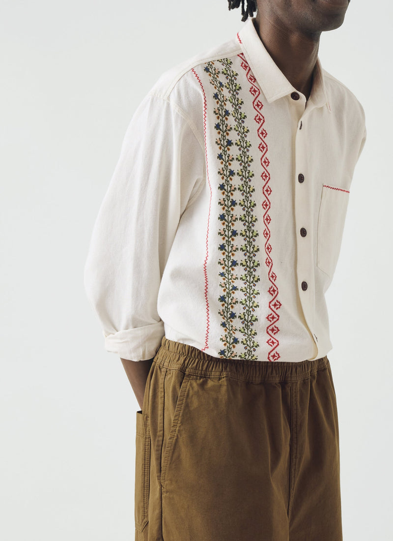 Embroidered Cross Stitch Cotton Shirt | Ecru