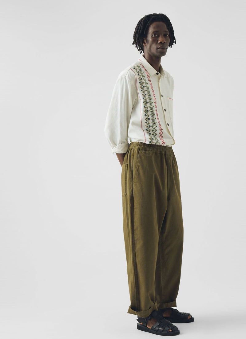 Embroidered Cross Stitch Cotton Shirt | Ecru