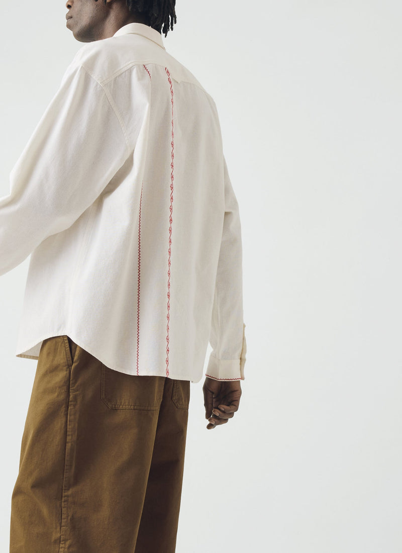 Embroidered Cross Stitch Cotton Shirt | Ecru