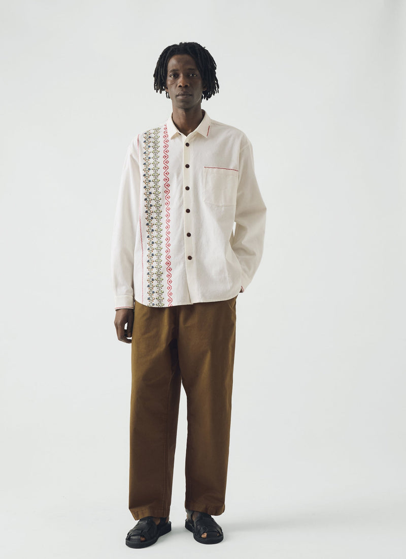 Embroidered Cross Stitch Cotton Shirt | Ecru