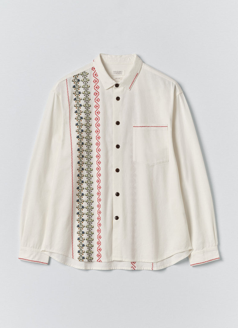Embroidered Cross Stitch Cotton Shirt | Ecru