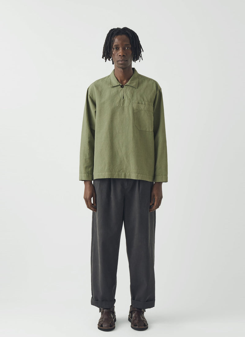 Cotton Linen Pull Over Shirt | Light Sage