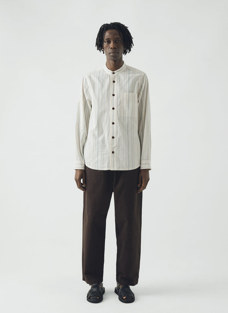 Jasper Irregular Stripe Cotton Shirt | Ecru/Cobalt