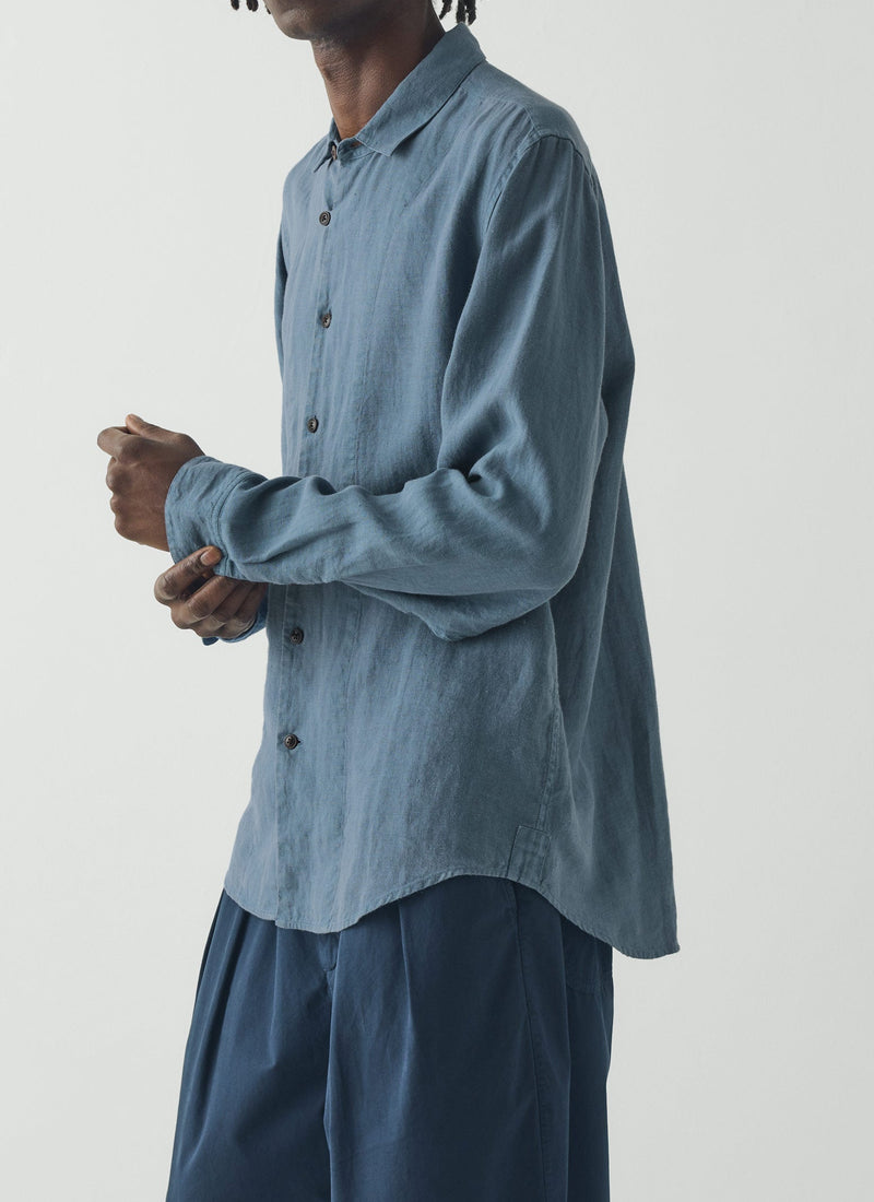 Loop Button Linen Shirt | Misty Blue