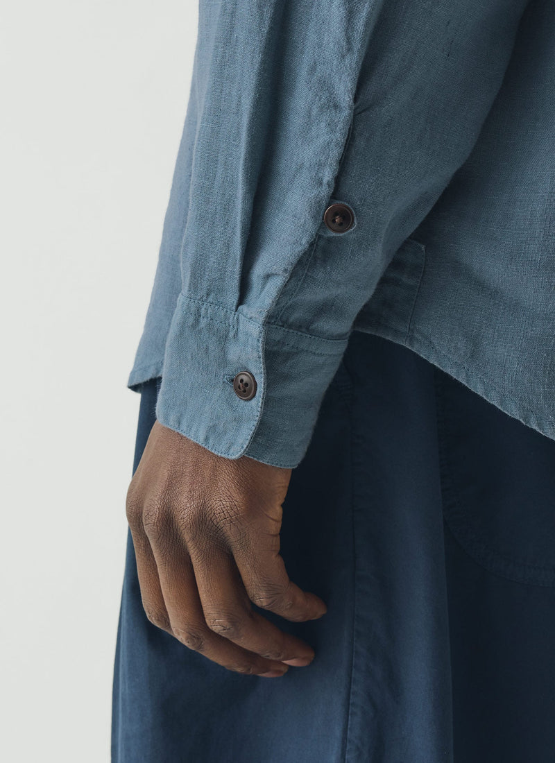 Loop Button Linen Shirt | Misty Blue