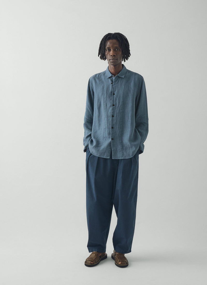 Loop Button Linen Shirt | Misty Blue