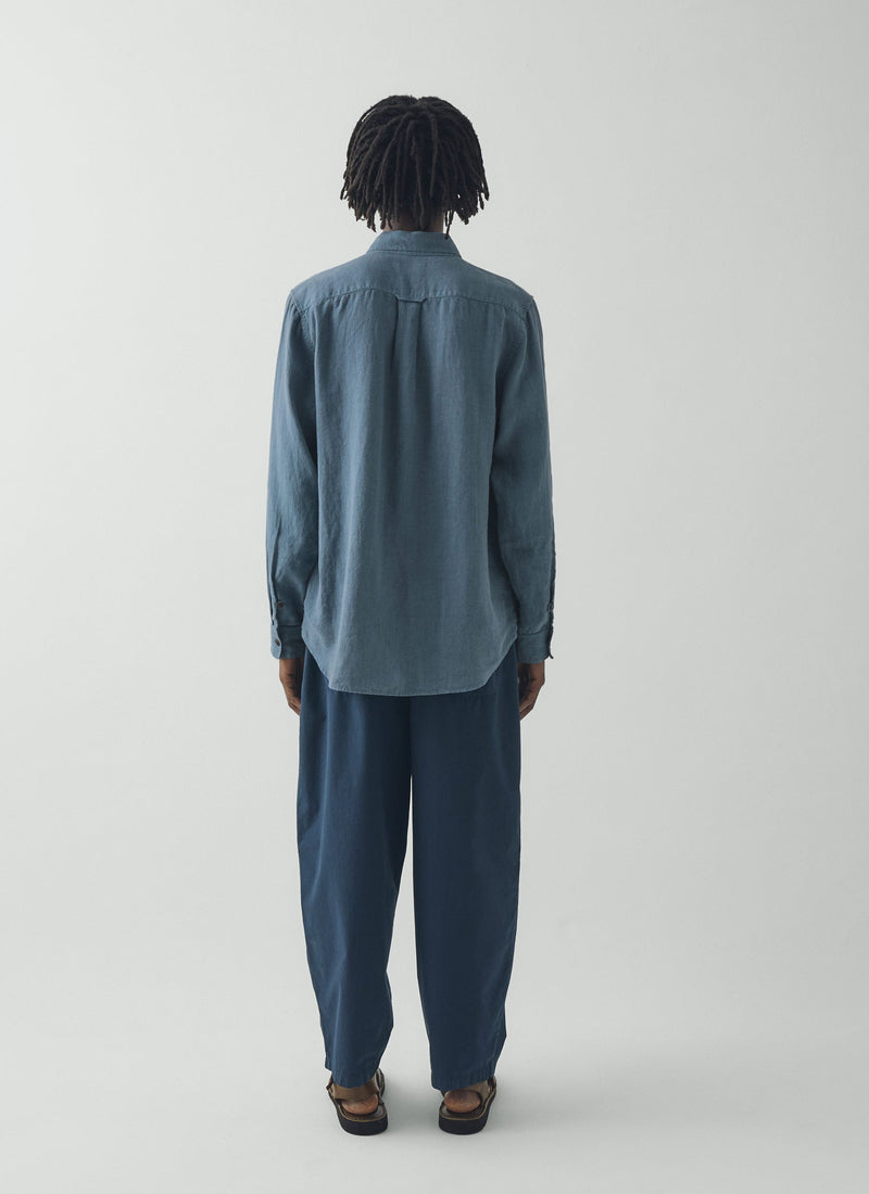 Loop Button Linen Shirt | Misty Blue
