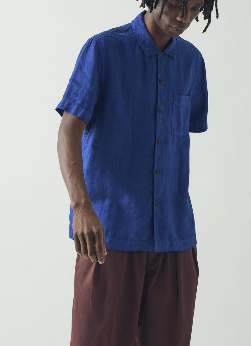 Linen Short Sleeve Shirt | Carmine Blue
