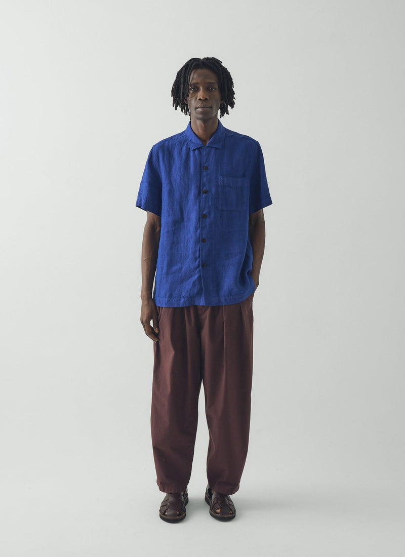 Linen Short Sleeve Shirt | Carmine Blue