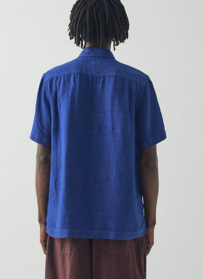 Linen Short Sleeve Shirt | Carmine Blue