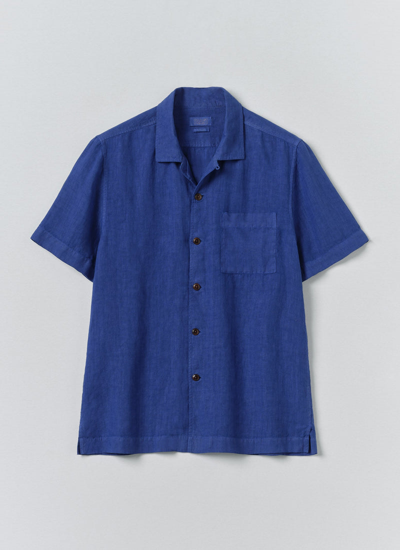 Linen Short Sleeve Shirt | Carmine Blue
