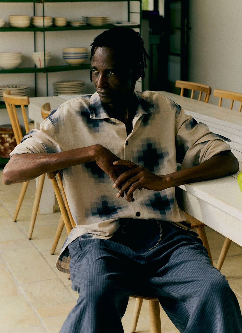 Mosaic Cotton Ikat Shirt | Slate/Putty