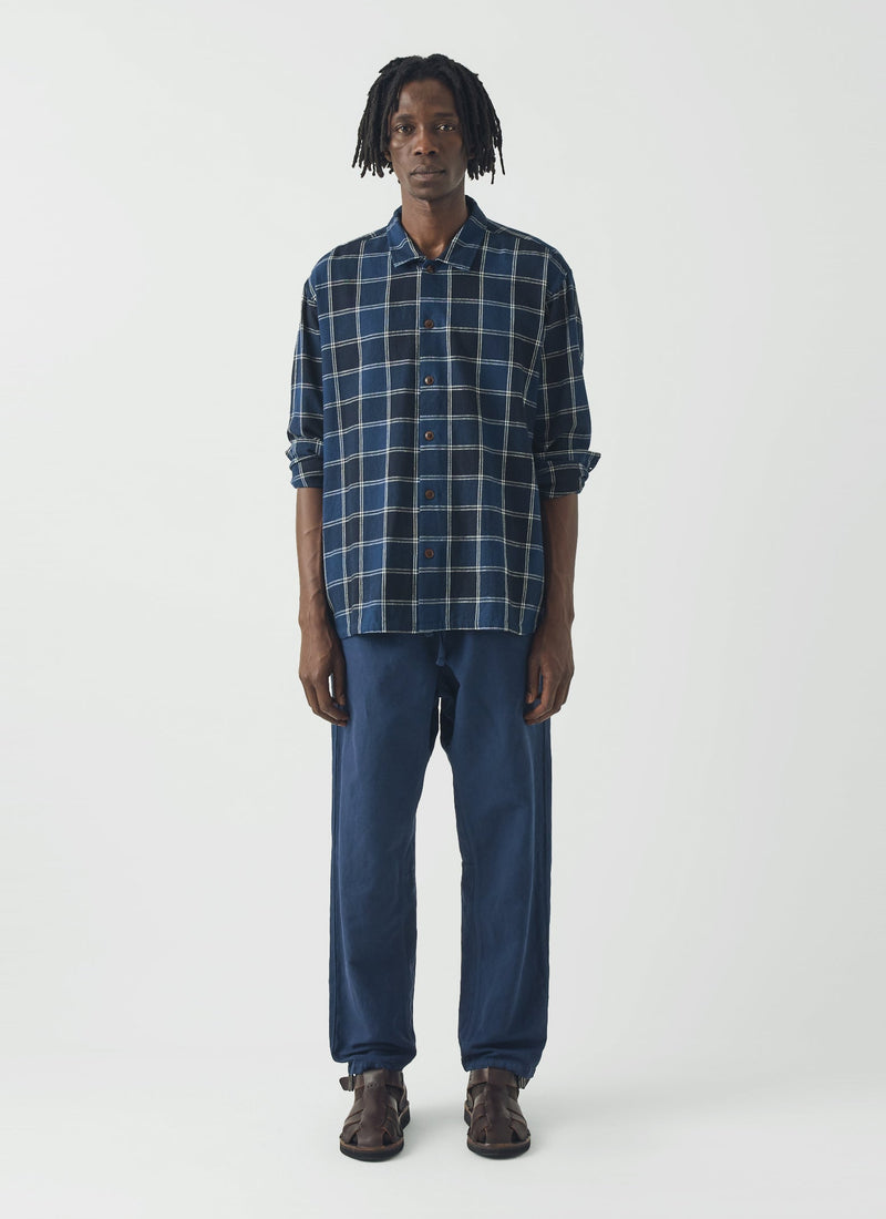 Market Check Cotton Linen Easy Shirt | Denim Blue