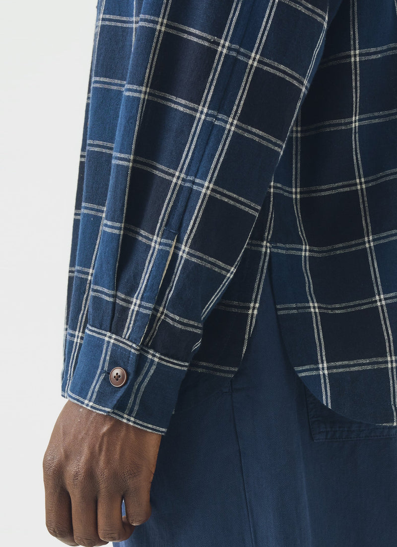 Market Check Cotton Linen Easy Shirt | Denim Blue
