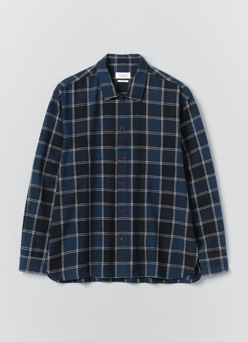 Market Check Cotton Linen Easy Shirt | Denim Blue