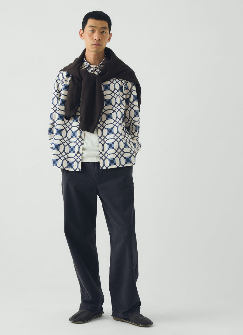 Lattice Block Print Cotton Shirt | Blues