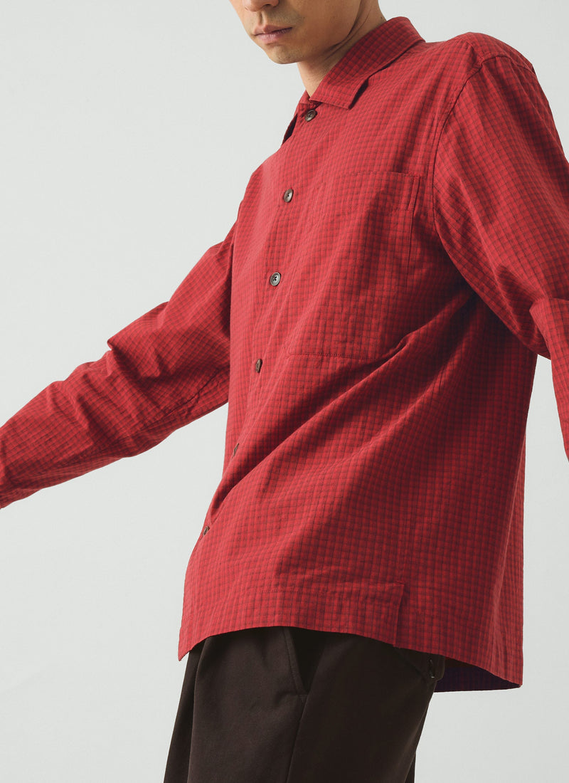 Graph Paper Check Cotton Shirt | Vibrant Red/Slate