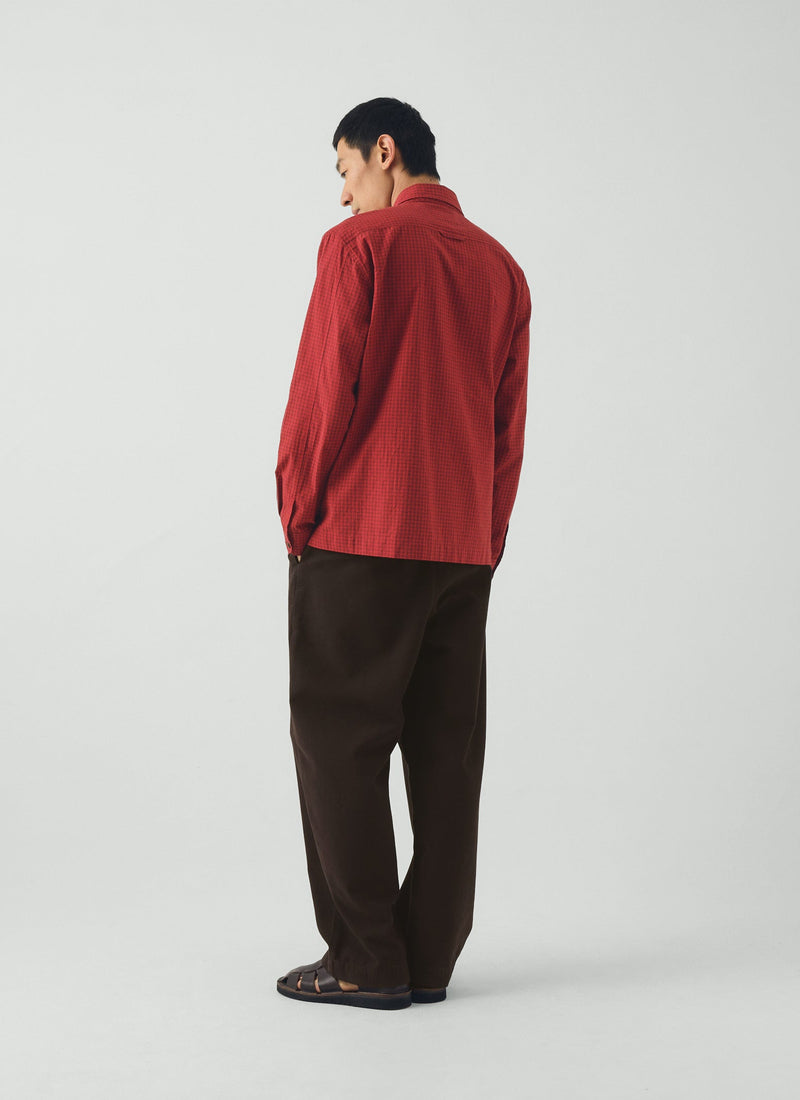 Graph Paper Check Cotton Shirt | Vibrant Red/Slate