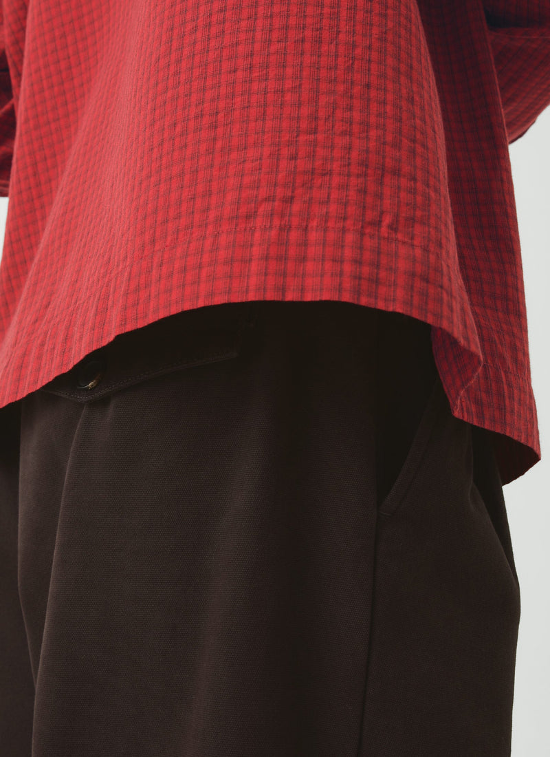 Graph Paper Check Cotton Shirt | Vibrant Red/Slate