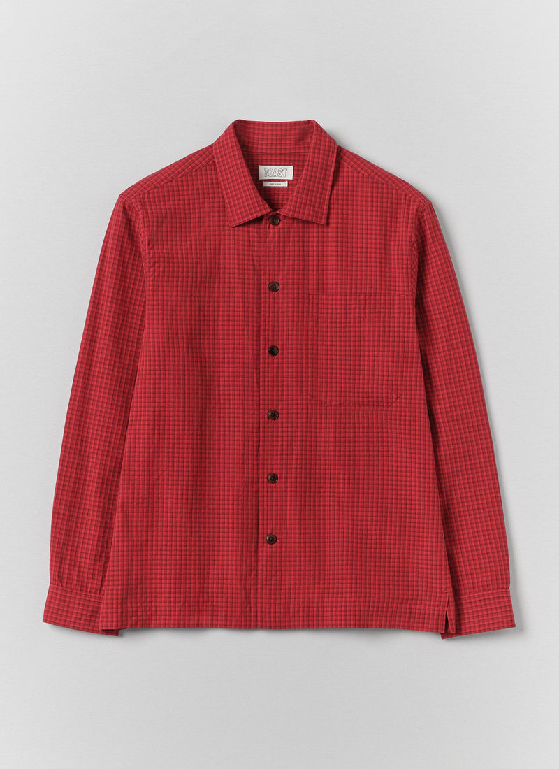 Graph Paper Check Cotton Shirt | Vibrant Red/Slate