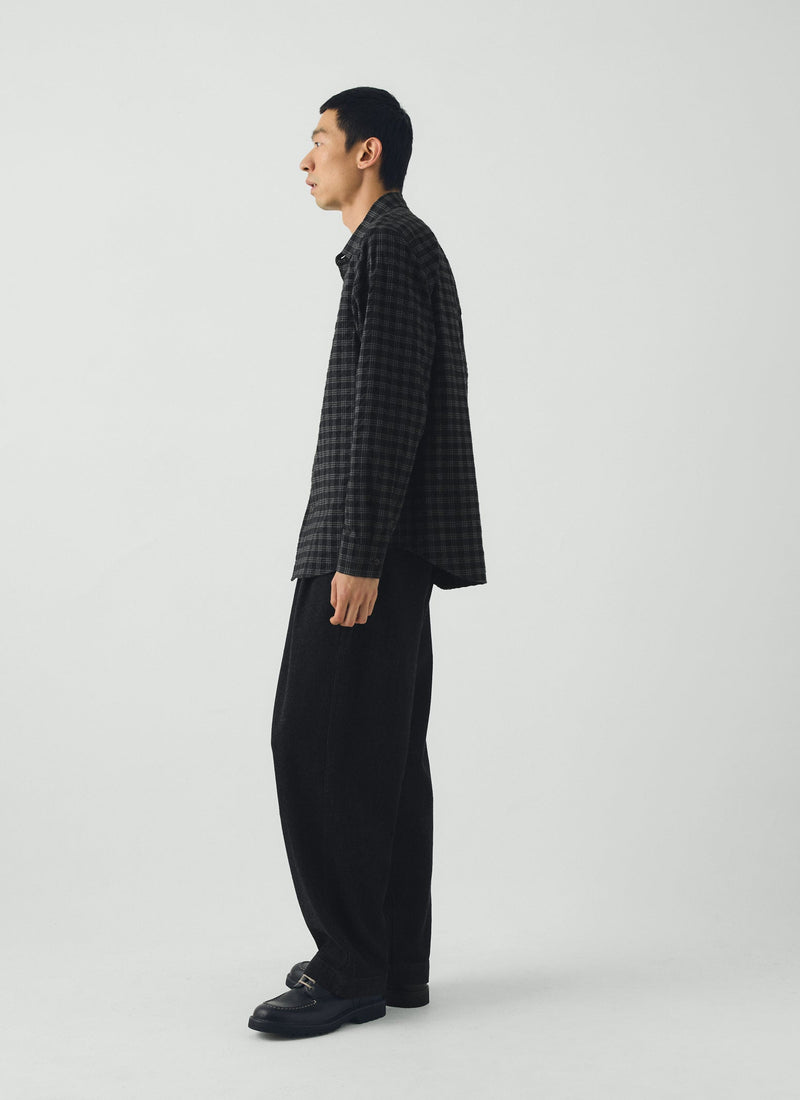 Loop Button Check Cotton Wool Shirt | Dark Charcoal/Black