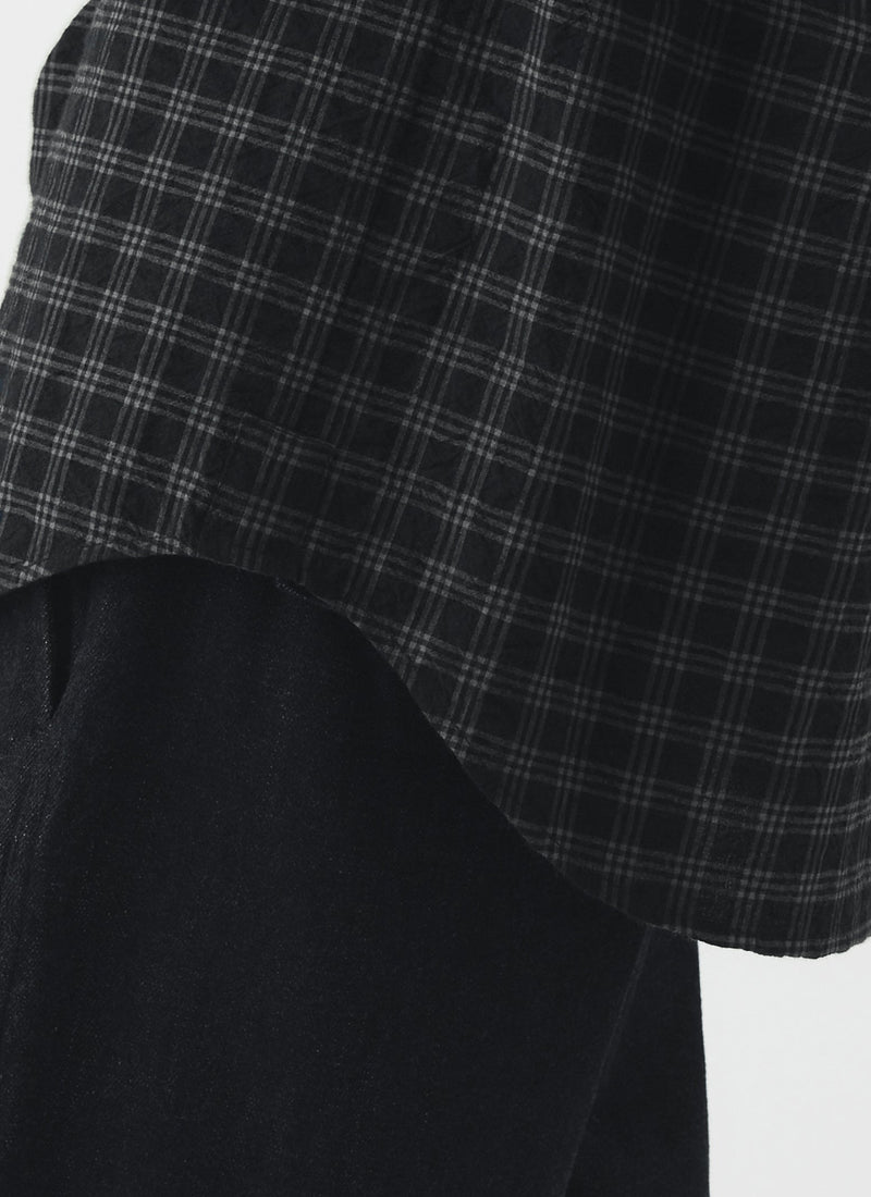 Loop Button Check Cotton Wool Shirt | Dark Charcoal/Black