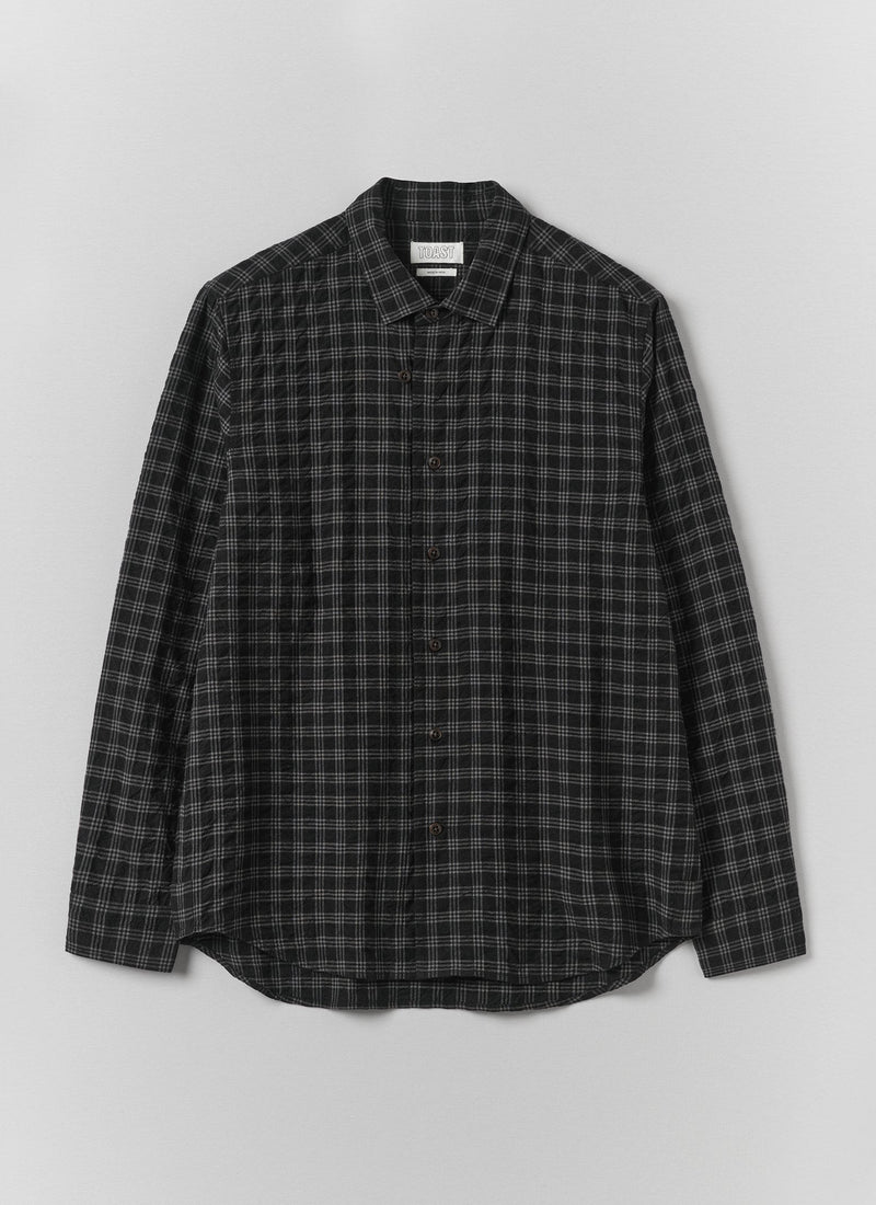 Loop Button Check Cotton Wool Shirt | Dark Charcoal/Black