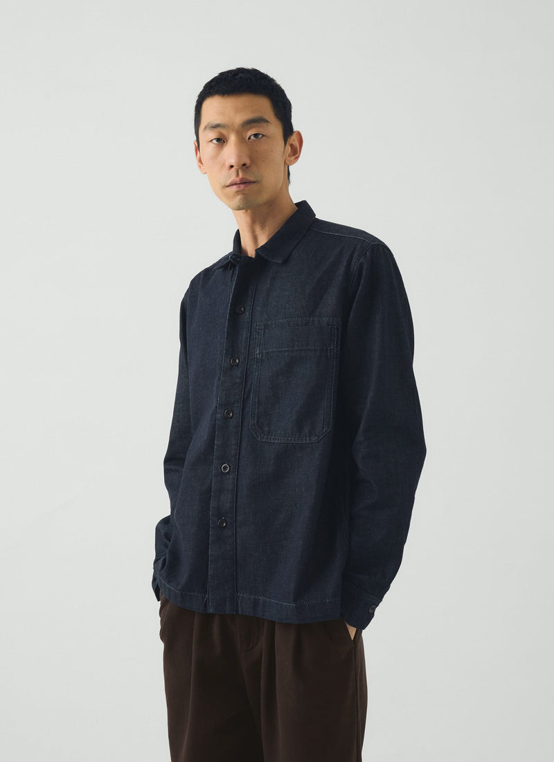 Straight Hem Indigo Denim Shirt | Indigo