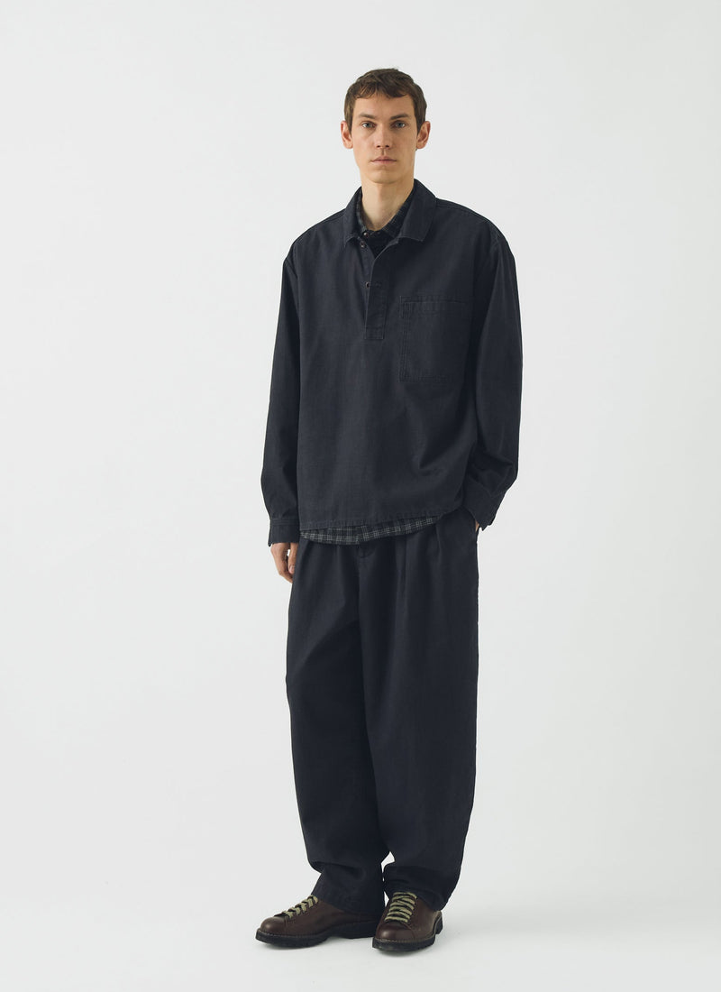 Popover Cotton Twill Workwear Shirt | Blue Black