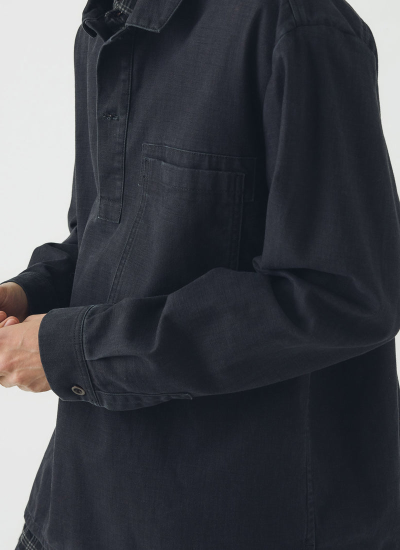 Popover Cotton Twill Workwear Shirt | Blue Black