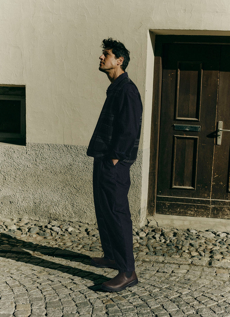 Popover Cotton Twill Workwear Shirt | Blue Black