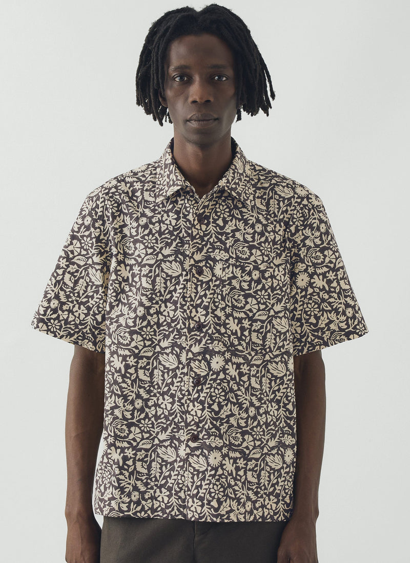 Lore Block Print Cotton Shirt | Dark Coffee/Warm Ecru
