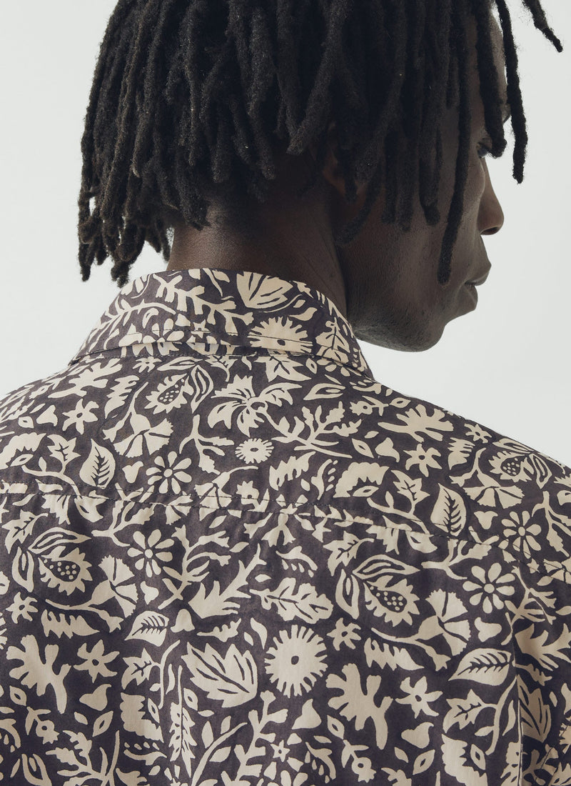 Lore Block Print Cotton Shirt | Dark Coffee/Warm Ecru