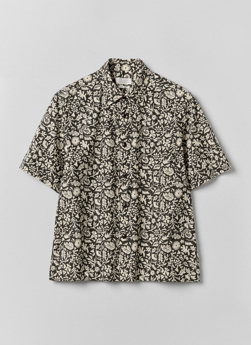 Lore Block Print Cotton Shirt | Dark Coffee/Warm Ecru