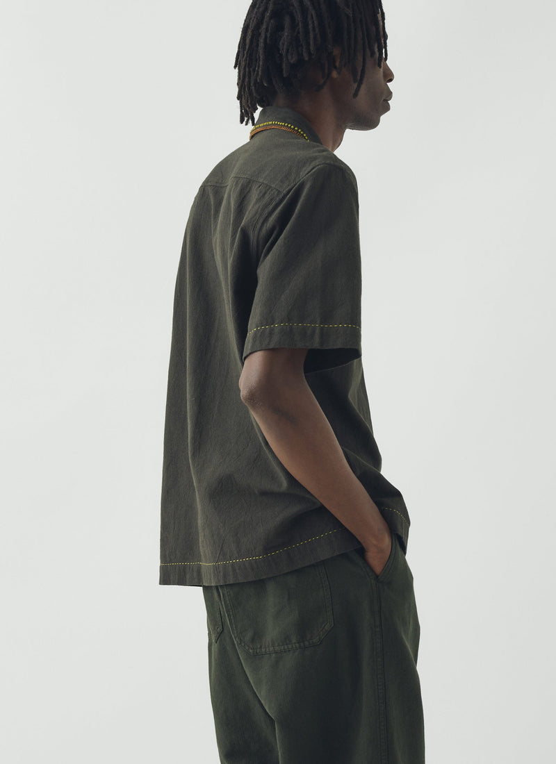 Kantha Knot Embroidered Cotton Shirt | Dark Olive