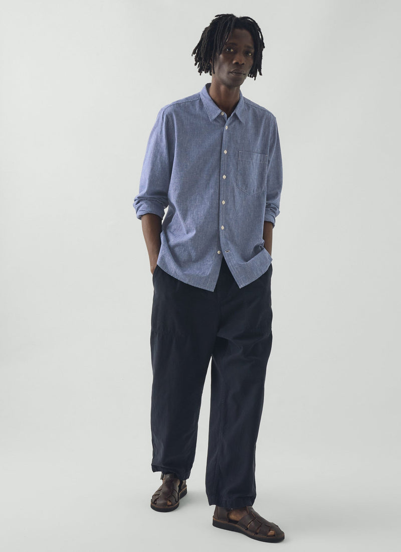 Cotton Linen Chambray Shirt | Chambray Blue
