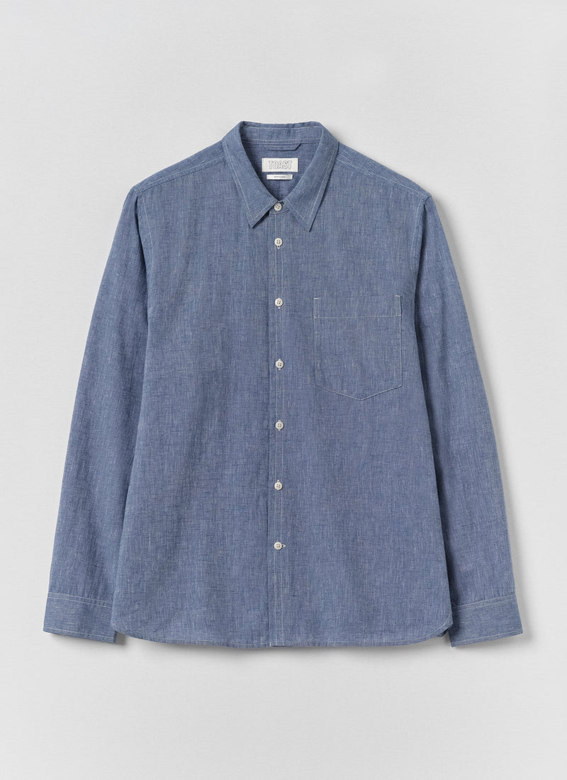 Cotton Linen Chambray Shirt | Chambray Blue