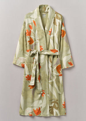 Watercolour Floral Cotton Silk Gown | Sage