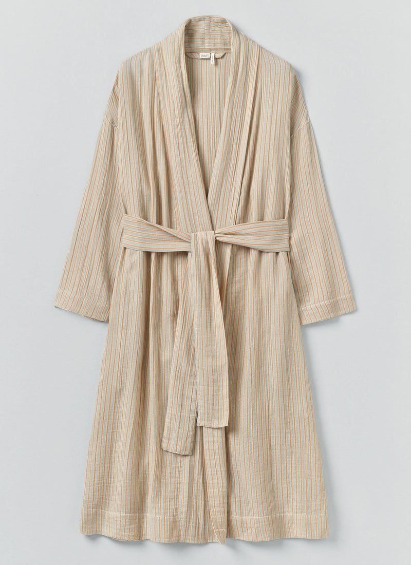 Stripe Crinkle Cotton Gown | Sage/Apricot